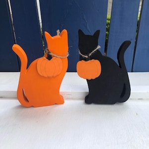 Black and Orange CATS / Wood /HALLOWEEN rustic Cats, Farmhouse decor