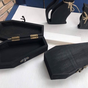 Halloween BLACK COFFIN box with latch, Wood decor