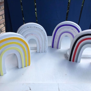 Large WOODEN RAINBOWS, Chunky Wood Tiered Farmhouse Decor - Colorful