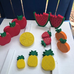 APPLE, WATERMELON, Peach, Strawberry, Lemon 5 inch, Chunky decor, tiered tray Summer decor