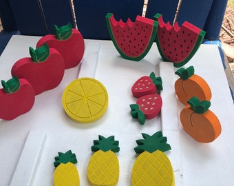 APPLE, WATERMELON, Peach, Strawberry, Lemon 5 inch, Chunky decor, tiered tray Summer decor