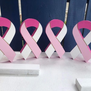 Wooden Cancer Support / breast cancer ribbon /Counter Sitter