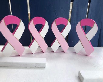 Wooden Cancer Support / breast cancer ribbon /Counter Sitter