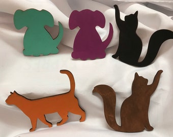 Wood Cat and Dog Magnets - Fun animal lover magnet