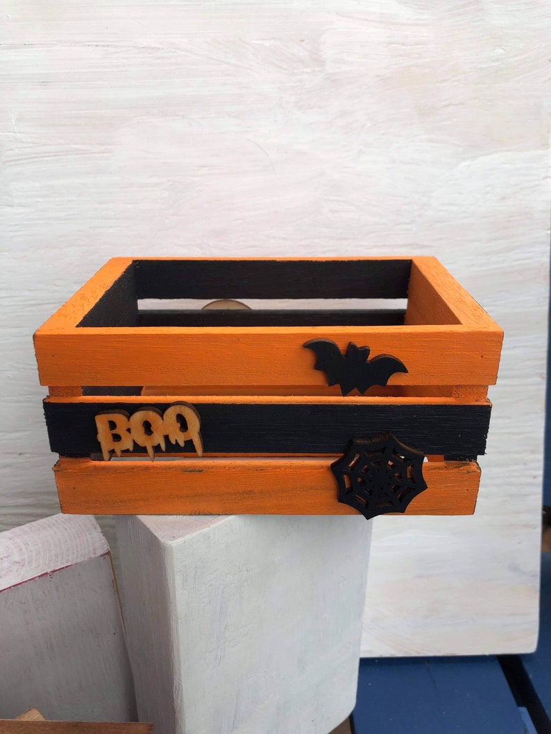 Mini 5 inch WOODEN HALLOWEEN Crate, office and home décor image 7