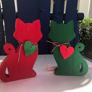 Cats/Kitties, wood Christmas CATS farmhouse tiered tray counter / decor