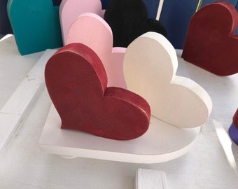 Chunky 5 inch angled Valentine HEART/ love WOOD/ Farmhouse, tiered tray decor