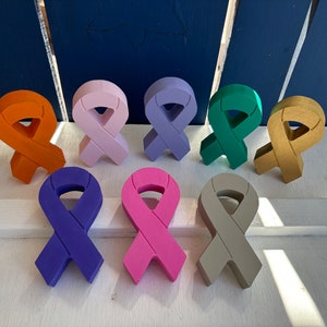 Wooden Cancer Support / Pink Breast cancer /Teal / Gold / purple cancer ribbon /Counter Sitter image 3