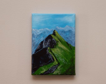 Mountain Peak Painting | “Dwarfed” | Landscape Painting on Mini Canvas | Original Painting | Acrylic Painting on Stretched Canvas