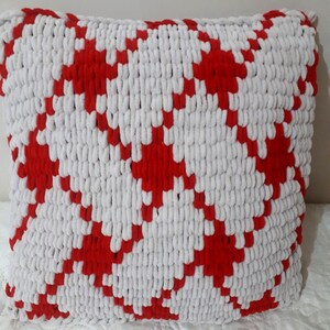 Chunky Knit Pillow Cover Red White Geometric Sofa Cushion, image 5