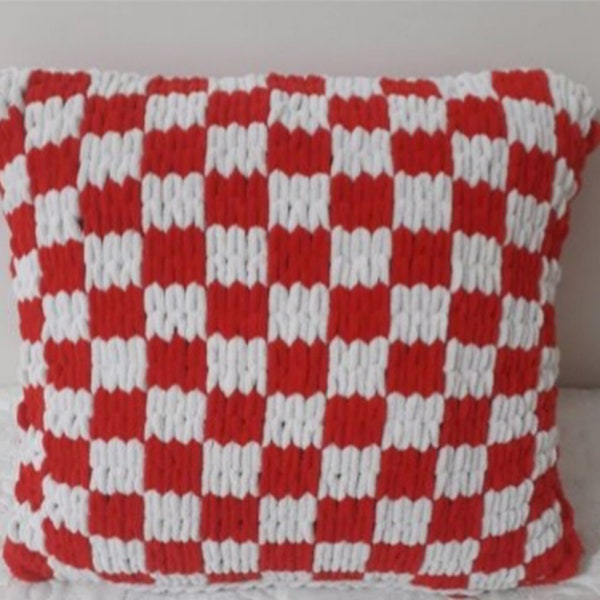 Red checkered decor throw pillows, red sofa cushion cover, red boho couch pillowcase, luxury pillowcase, boho knit 16x16 pillow cover