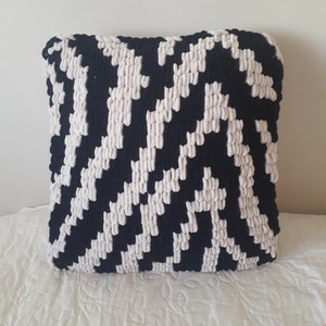 Knit zebra pillow,Black striped pillow,black white decorative throw pillows,16x16 modern sofa pillow,new home decor gift,pillow gift for mum
