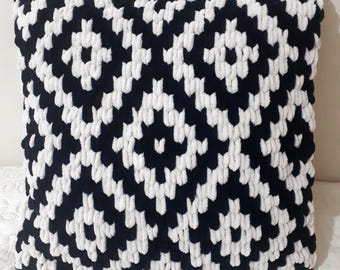 Knitted Kilim Pillow Cover Black White Crochet Cushion,