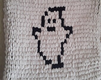 Hand-Knitted Ghost Pillow Cover: Halloween Home Decor