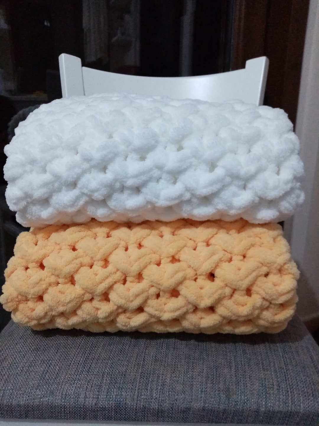 White Throw for Baby, Fluffy Baby Blanket, Knit White Baby Blanket