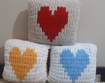 Decorative heart pillows, Pink heart mini pillows, birthday gift for Kids, 10x10 pillow, nursery cute throw pillows, yellow heart pillow