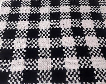 Knitted Buffalo Plaid Baby Blanket Black Cream throwDouble Sided,,