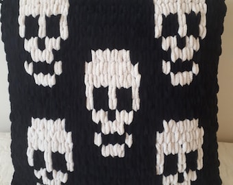 Goth Skull Cushion, Double Sided Reversible Throw Pillow, Handmade Pillowcase, Decorative Skull Decor, Halloween Home Decor, Gothic Bedding