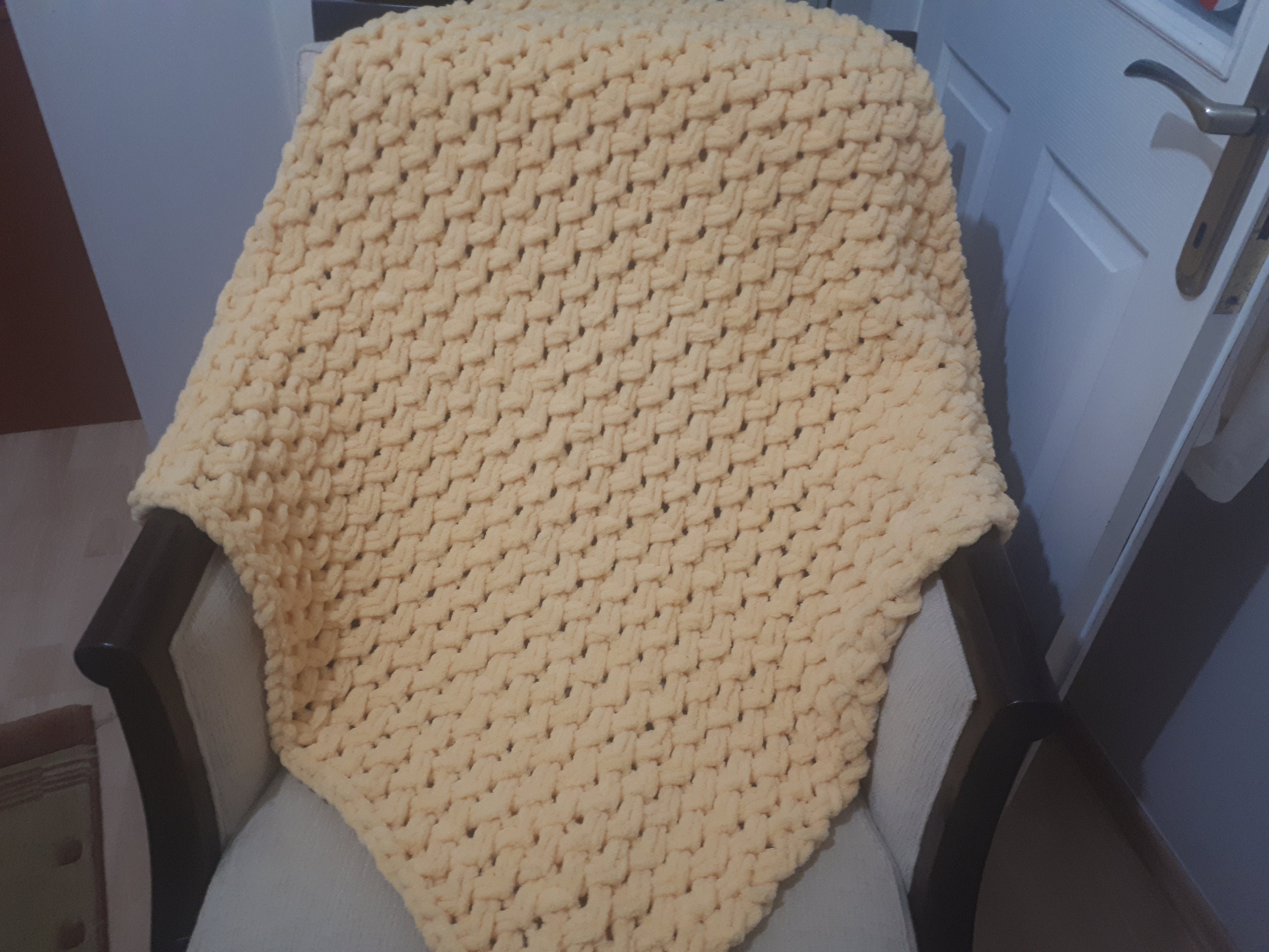 Unisex Baby Blanket Chunky Knit Yellow Blanket Yellow Throw Etsy