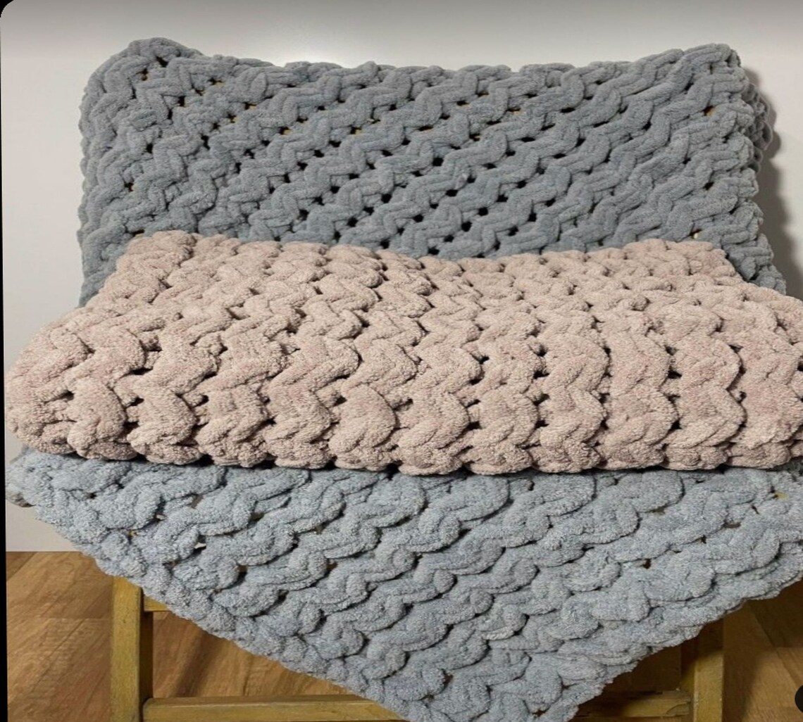 Knit White Throw for Baby, Squishy Baby Blanket, Gray Soft Blanket