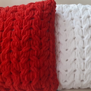 Knitted red,white sofa cushion,crochet living room pillowcase,decorative pillow covers, modern red white pillow,pillow for red home decor