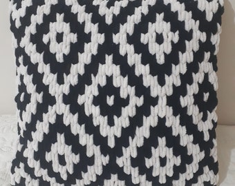 Knitted kilim pillow cover,black white decorative cushion,new home gift, living room decor, crochet black white sofa pillow covers
