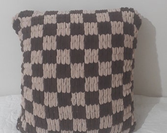 Brown checkered pillowcase,knit checkered brown sofa cushion,on front back checkered,double sided,chess pattern pillow,pillowcase giftt