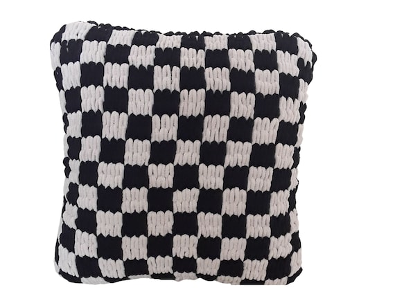 Knit Black White Checkered Pillow Plaid Pillowcase Chess Pattern Throw Pillow Cover Pink White Checkered Blue White Checkered Etsy UK