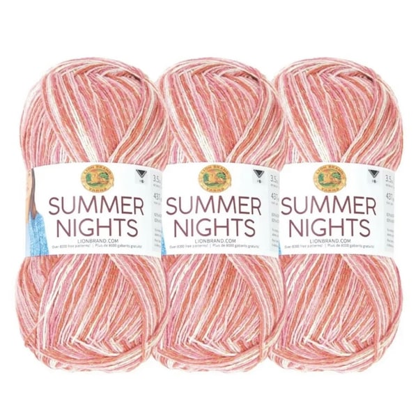 Lion Brand Yarn | 3 PACK | 511-304R | Summer Nights Yarn | Color : Tropical Punch | Acrylic & Polyester | Metallic | Fingering | 437 yd |