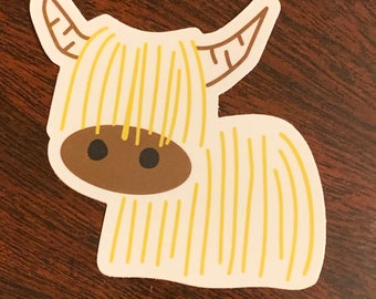 Highland Shaggy Coo Cow Die Cut Vinyl Waterproof Sticker Decal 3” x 2.75”