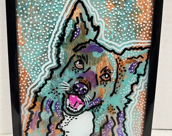 Rescue Dog Pop Art Original Painting | Dog Lover  | Border Collie | Wall Art | Reverse Glass Painting |Upcycled Art | Mixed Media