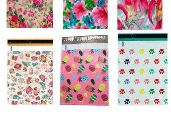 6 x 9 decorative poly mailers: 25 pack | floral | dog print | pineapple | small business mailers