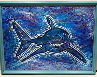 Shark Pop Art Original Painting | Shark Lover  | Wall Art | Ocean | Sea | Baby Nursery Decor |Upcycled Art | Mixed Media | Recycle