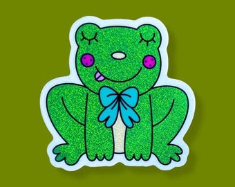 Frog Glitter Vinyl Sticker | Waterproof | Cute Froggy Sticker