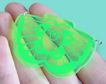Moth Florescent Green Acrylic Necklace | Laser Cut | Cute Jewelry
