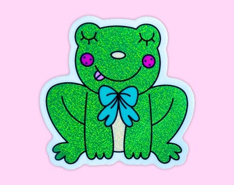 Frog Glitter Vinyl Sticker | Waterproof | Cute Froggy Sticker