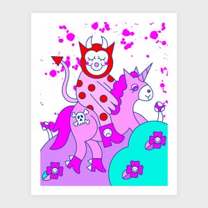 Magic Trip Matte 8x10 Giclee Print | Cute Art | Devil & Unicorn | Archival Quality