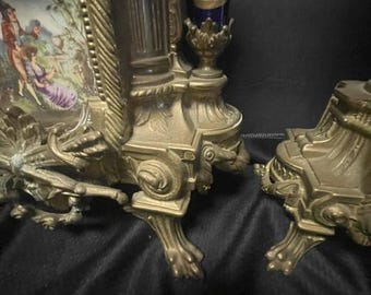 Italian Franz Hermie Lancini Garniture 3pc Set Porcelain Mantle