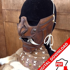 Leather samurai mask pattern PDF samurai witcher LARP roleplay menpo do it yourself instructions