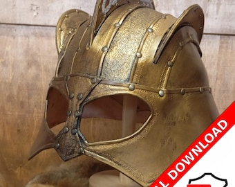 Patrón de cuero para casco Fantasy Knight Armor/ Plantilla de artesanía de cuero DIY para Cosplay y LARP