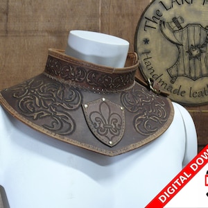 Leather pattern musketeer steampunk shoulder armor gorget pattern PDF witcher LARP roleplay medieval do it yourself instructions