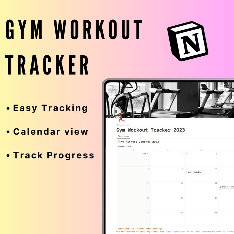 Notion Template Gym Workout Fitness Tracker Journal, Fitness Journal