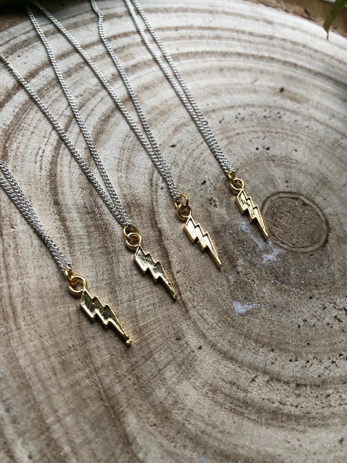 24Kt gold plated brass lightning bolt charm necklace Etsy