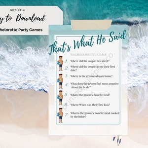 Last Splash Theme|Bachelorette Printable Party Game | That&#39;s What He Said | Digital Version