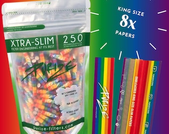 Gayschenk für Raucher "Pride Big Pack" Purize 250er XTRA Aktivkohlefilter (ø 5,9 mm) inkl. 8x Purize Rainbow Longpapers
