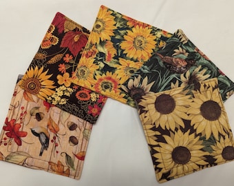 Fabric Coasters, Set of Four - Autumn Floral Themed