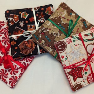 Fabric Coasters, Set of Four - Christmas Candy & Cookies Themed