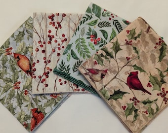Cardinals & Holly Themed - Beverage Napkin Set of 4