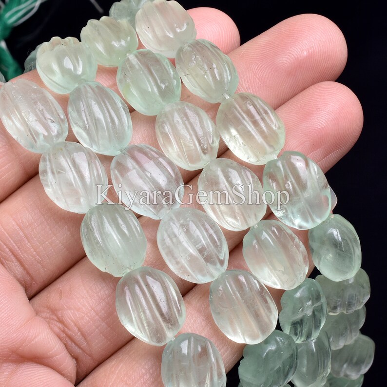 Fluorite Gemstone Beads Natural Green Fluorite Oval Carved Shape Beads Fluorite Carving Beads Semi Precious Beads