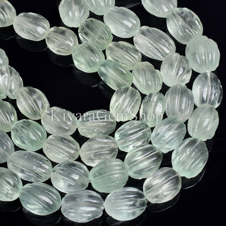 Fluorite Gemstone Beads Natural Green Fluorite Oval Carved Shape Beads Fluorite Carving Beads Semi Precious Beads